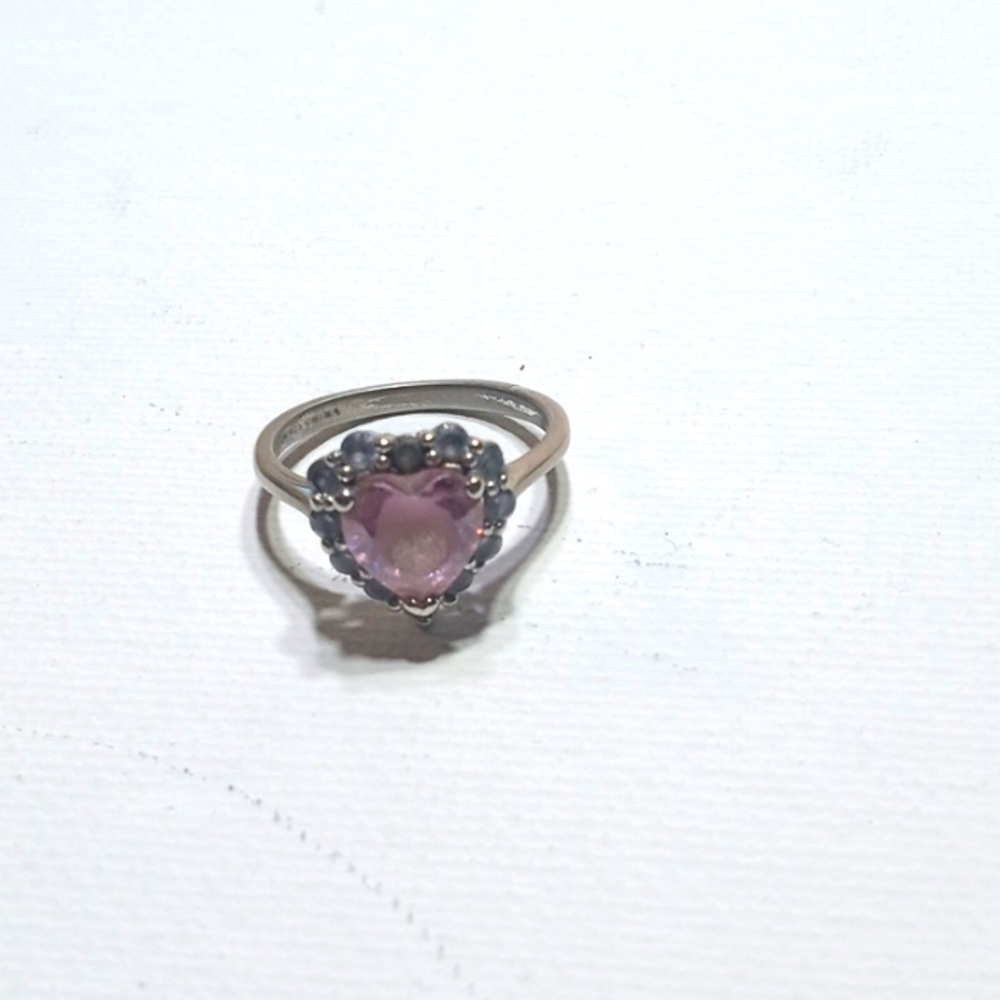 925 Sterling silver pink and white topaz ring size 6.75